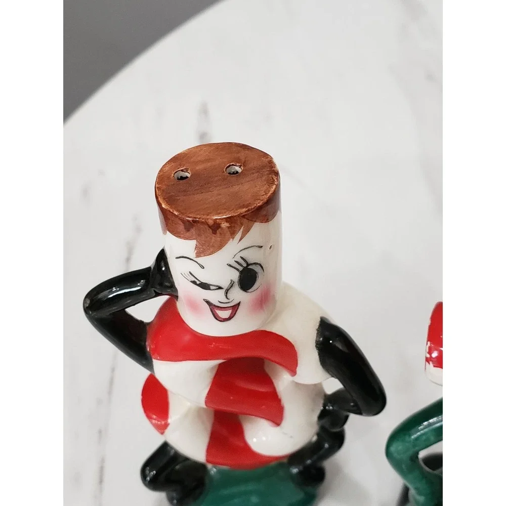 Anthropomorphic Christmas Candy Canes Salt & pepper shakers made Japan Kitschy
